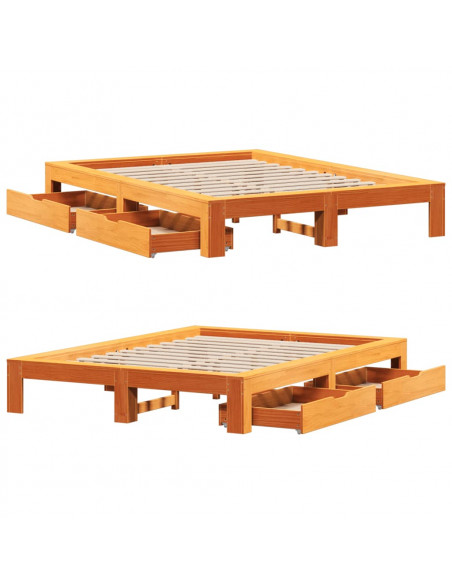 Letto senza Materasso Marrone Cera 150x200 cm in Legno di Pino