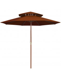 Ombrellone a Due Livelli con Palo in Legno 270 cm Terracotta 2