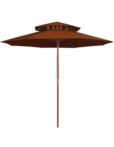 Ombrellone a Due Livelli con Palo in Legno 270 cm Terracotta