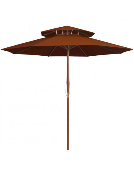 Ombrellone a Due Livelli con Palo in Legno 270 cm Terracotta