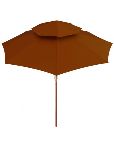 Ombrellone a Due Livelli con Palo in Legno 270 cm Terracotta