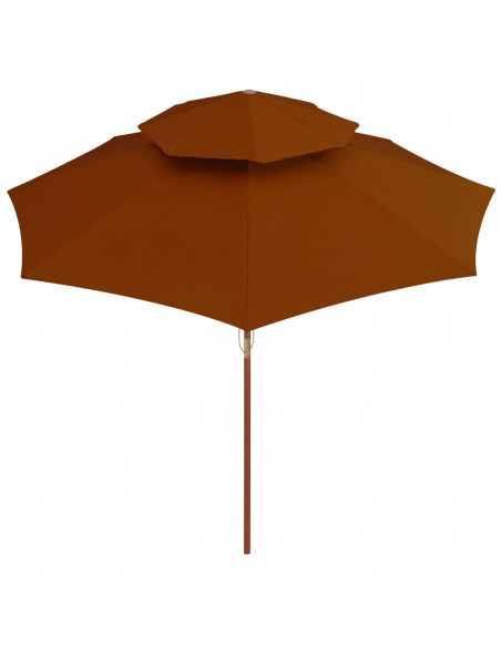Ombrellone a Due Livelli con Palo in Legno 270 cm Terracotta