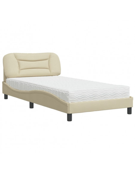Letto con Materasso Crema 100x200 cm in Tessuto