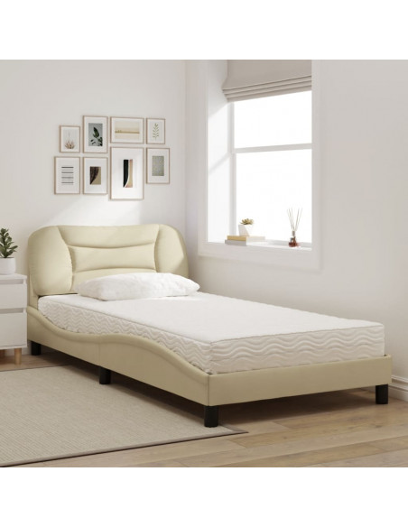 Letto con Materasso Crema 100x200 cm in Tessuto