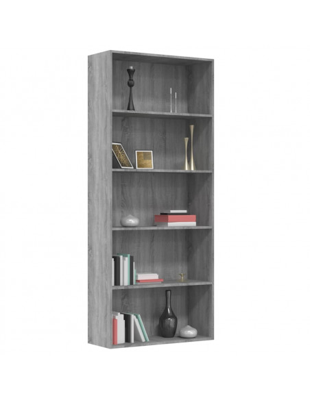 Libreria 5 Ripiani Grigio Sonoma 80x30x189 cm Legno Multistrato
