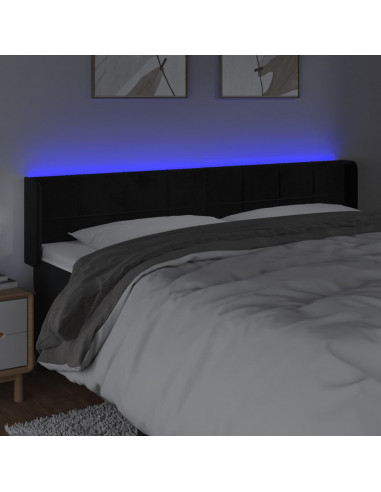 Testiera a LED Nera 163x16x78/88 cm in Velluto