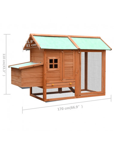 Gabbia per Polli in Legno Massello di Pino e Abete 170x81x110cm