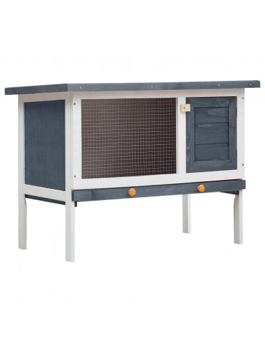 Conigliera per Esterni con Piano Singolo Grigia in Legno