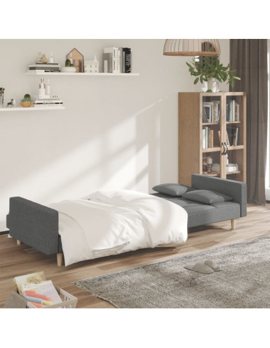 Divano Letto a 2 Posti con 2 Cuscini Grigio Chiaro in Tessuto