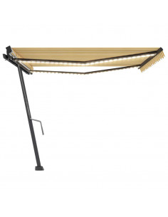 Tenda da Sole Retrattile Manuale LED 450x300 cm Gialla Bianca 2