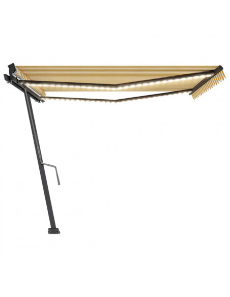 Tenda da Sole Retrattile Manuale LED 450x300 cm Gialla Bianca