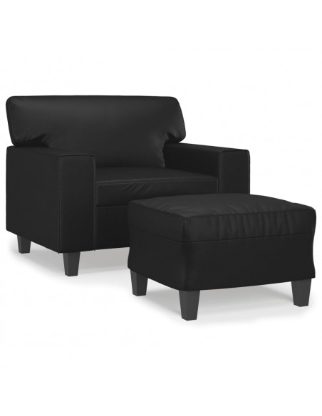 Poltrona con Poggiapiedi Nero 60 cm in Similpelle