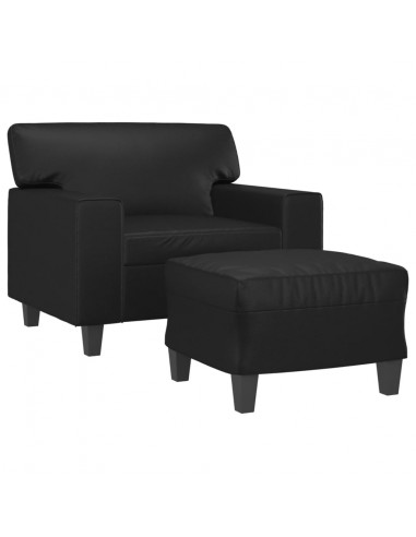 Poltrona con Poggiapiedi Nero 60 cm in Similpelle