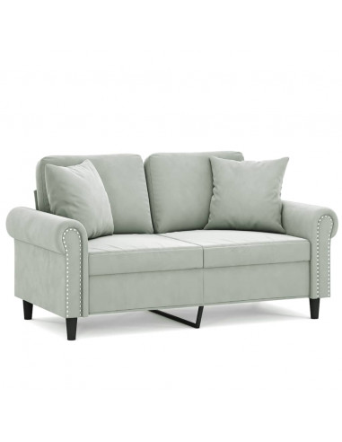 Divano a 2 Posti con Cuscini Grigio Chiaro 120 cm in Velluto
