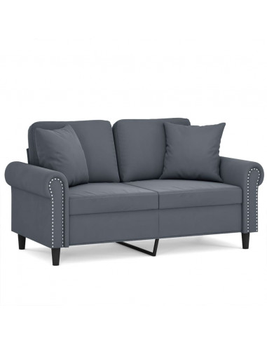 Divano a 2 Posti con Cuscini Grigio Scuro 120 cm in Velluto