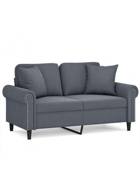 Divano a 2 Posti con Cuscini Grigio Scuro 120 cm in Velluto