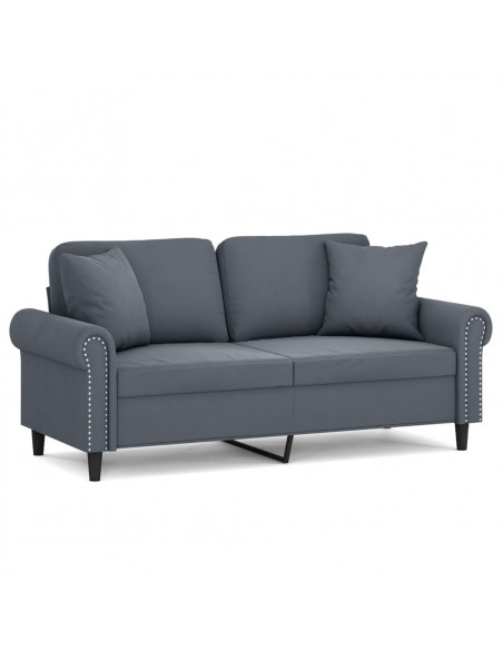 Divano a 2 Posti con Cuscini Grigio Scuro 140 cm in Velluto