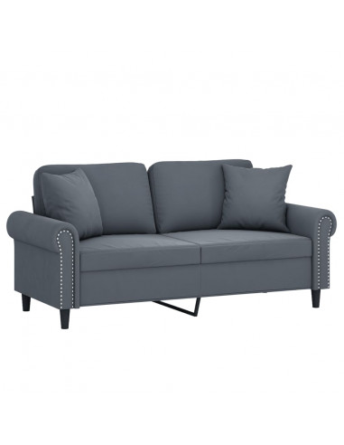 Divano a 2 Posti con Cuscini Grigio Scuro 140 cm in Velluto