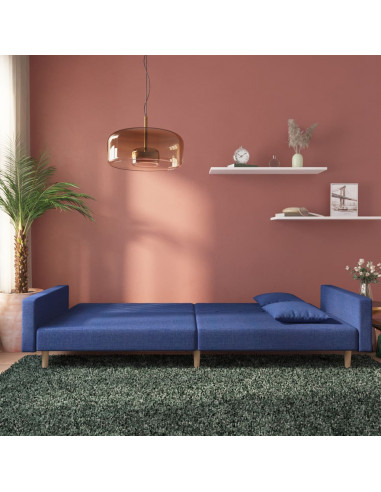 Divano Letto a 2 Posti con 2 Cuscini Blu in Tessuto