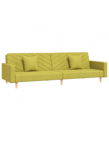 Divano Letto a 2 Posti con 2 Cuscini Verde in Tessuto