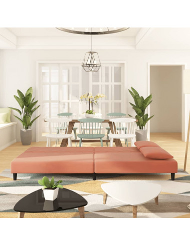 Divano Letto a 2 Posti con 2 Cuscini Rosa in Velluto