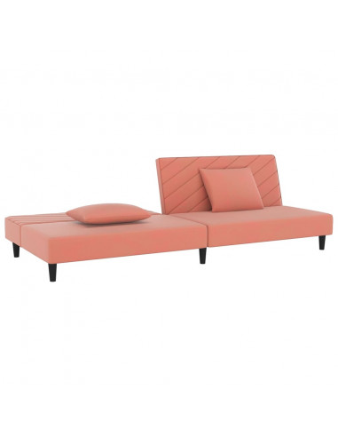 Divano Letto a 2 Posti con 2 Cuscini Rosa in Velluto