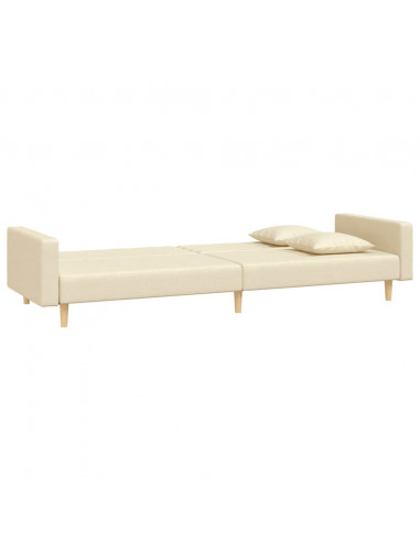 Divano Letto a 2 Posti con 2 Cuscini Crema in Tessuto