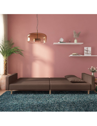 Divano Letto a 2 Posti con 2 Cuscini Tortora in Tessuto