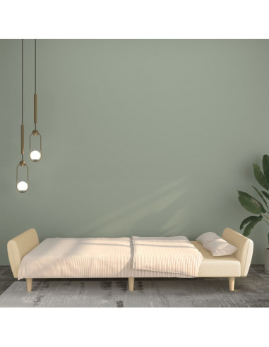 Divano Letto a 2 Posti Crema in Tessuto