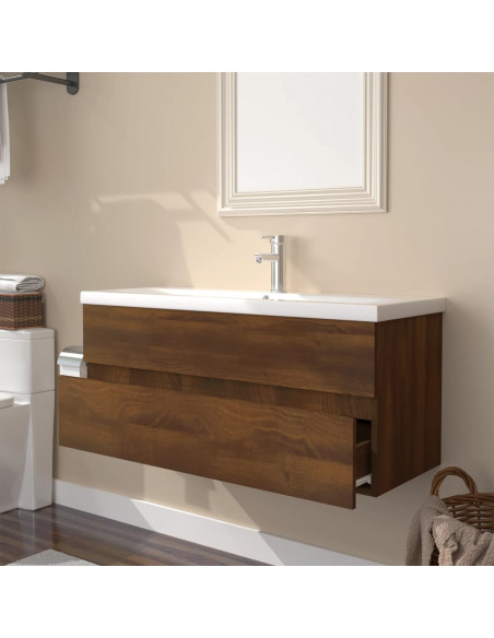 Mobile Bagno Lavabo Integrato Rovere Marrone Legno Multistrato