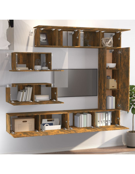 Set di Mobili Porta TV 7 pz Rovere Fumo in Legno Multistrato