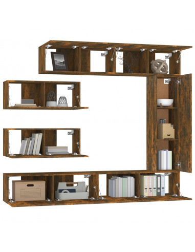 Set di Mobili Porta TV 7 pz Rovere Fumo in Legno Multistrato