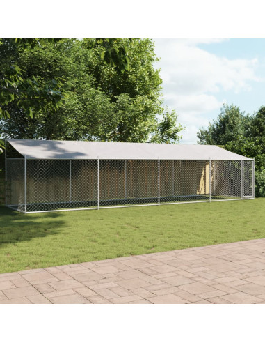 Gabbia Cani con Tetto e Porta Grigia 8x2x2 m in Acciaio Zincato