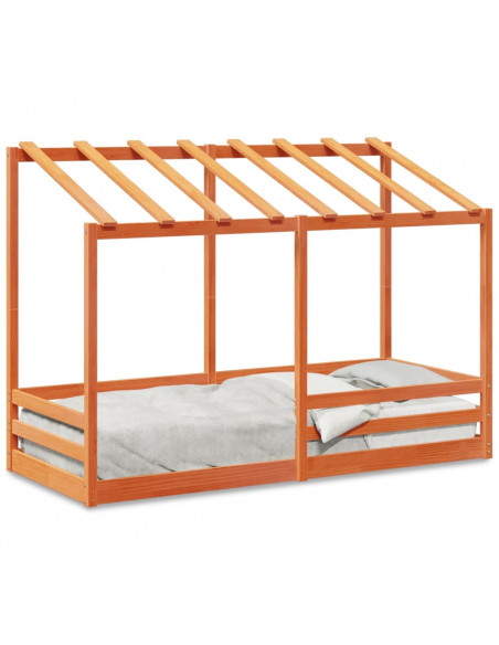 Letto Bambini con Tetto Marrone Cera 75x190 cm Massello Pino