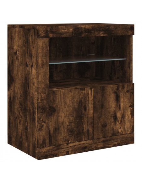 Credenza con Luci LED Rovere Fumo 202x37x67 cm