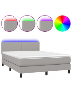 Letto a Molle Materasso e LED Grigio Chiaro 140x200 cm Tessuto 2