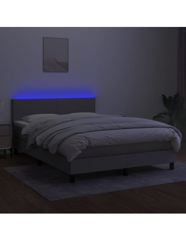 Letto a Molle Materasso e LED Grigio Chiaro 140x200 cm Tessuto