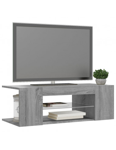 Mobile Porta TV con Luci LED Grigio Sonoma 90x39x30 cm