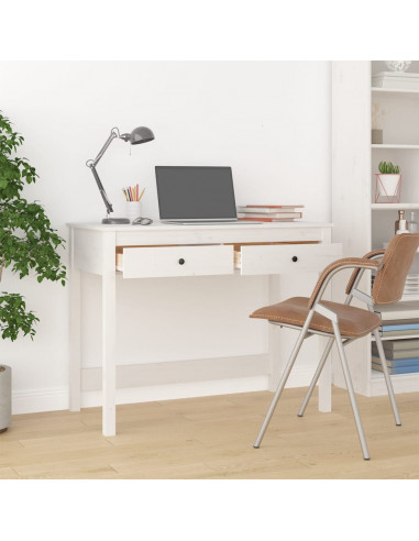 Scrivania con Cassetti Bianca 100x50x78 cm Legno Massello Pino