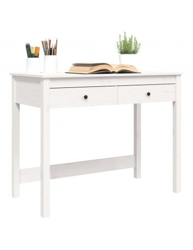 Scrivania con Cassetti Bianca 100x50x78 cm Legno Massello Pino