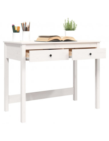 Scrivania con Cassetti Bianca 100x50x78 cm Legno Massello Pino