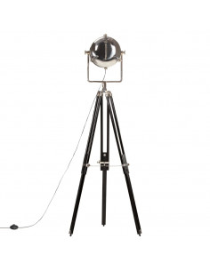 Lampada a Treppiede a Pavimento Nera in Legno di Mango 171 cm 2