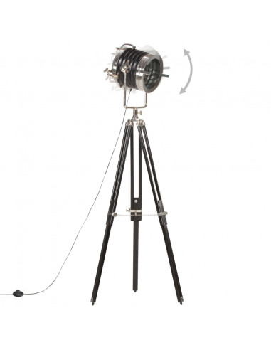 Lampada a Treppiede a Pavimento Nera in Legno di Mango 171 cm