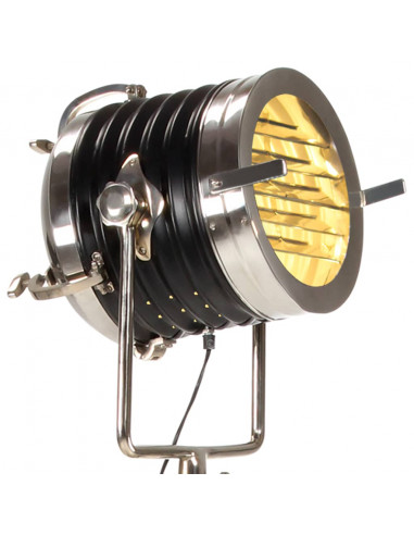 Lampada a Treppiede a Pavimento Nera in Legno di Mango 171 cm