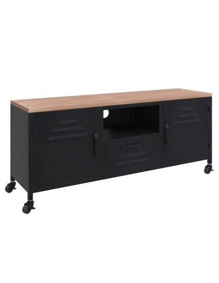 Mobile TV Nero 110x30x43 cm in Ferro e Legno Massello di Abete