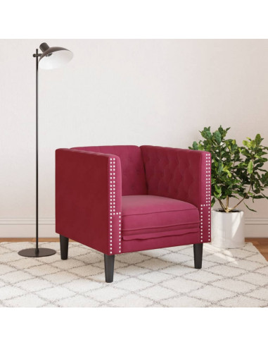 Poltrona Chesterfield Rosso Vino in Velluto