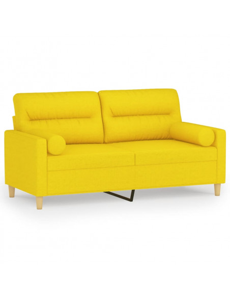 Divano a 2 Posti con Cuscini Giallo Chiaro 140 cm in Tessuto