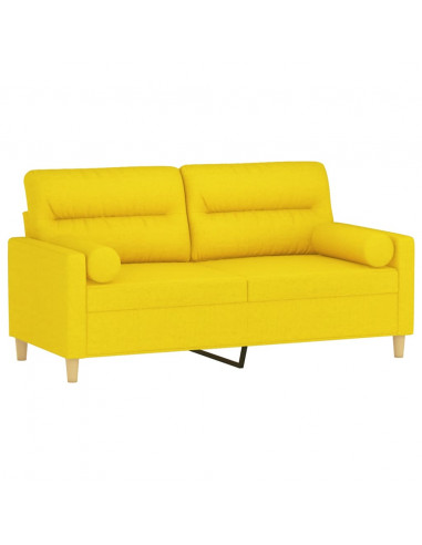 Divano a 2 Posti con Cuscini Giallo Chiaro 140 cm in Tessuto