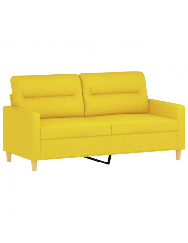 Divano a 2 Posti con Cuscini Giallo Chiaro 140 cm in Tessuto
