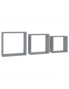 Mensole a Cubo da Parete 3 pz Grigie in MDF 2